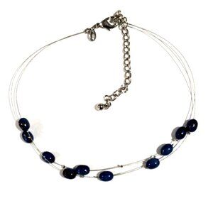 Chico's Silver tone Layered Blue Beaded Illusion Necklace Women' Fashion Jewelry